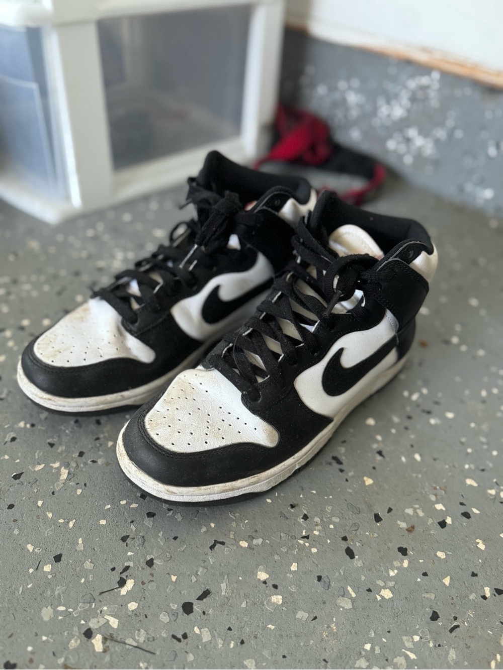 Nike Black and White Mid-Top Sneakers- will clean before I ship